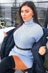 Grey Oversized Knitted Turtle Neck Jumper Dress - Freyah-Dresses