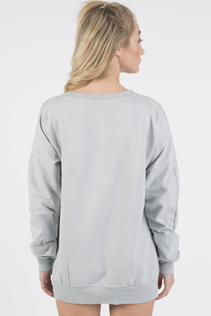 Grey Oversized Ruched Sleeve Jumper Dress - Hayley-Jumper