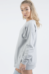 Grey Oversized Ruched Sleeve Jumper Dress - Hayley-Jumper