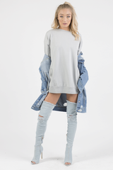 Grey Oversized Ruched Sleeve Jumper Dress - Hayley-Jumper