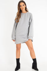 Grey Oversized Sweatshirt Jumper Dress - Kristen-Dresses