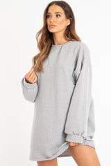 Grey Oversized Sweatshirt Jumper Dress - Kristen-Dresses