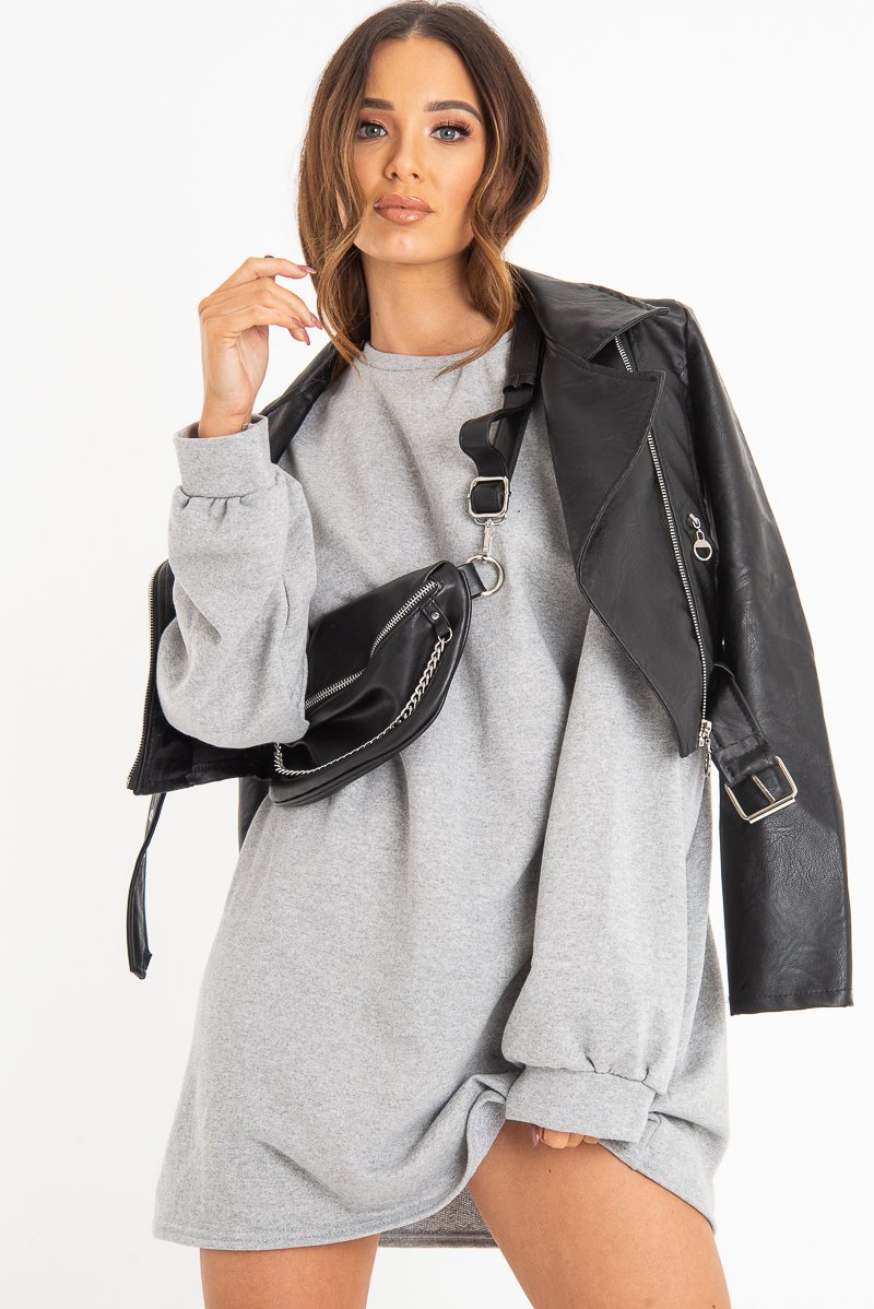 Grey Oversized Sweatshirt Jumper Dress - Kristen-Dresses