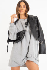 Grey Oversized Sweatshirt Jumper Dress - Kristen-Dresses