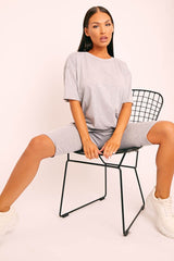 Grey Oversized T-shirt Cycling Shorts Co-ord - Bethanny-Co-ords