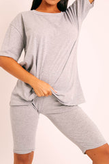 Grey Oversized T-shirt Cycling Shorts Co-ord - Bethanny-Co-ords