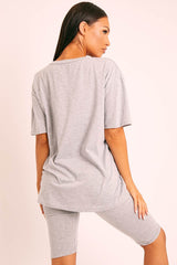 Grey Oversized T-shirt Cycling Shorts Co-ord - Bethanny-Co-ords