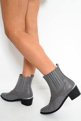 Grey PU Cowboy Ankle Boots - Keko-Boots