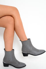 Grey PU Cowboy Ankle Boots - Keko-Boots