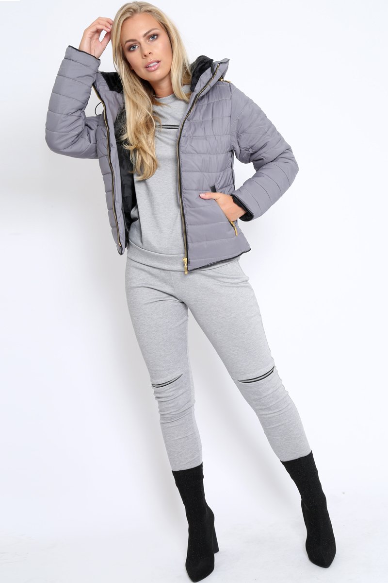 Grey Padded Coat - Zara-Coats