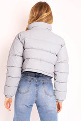 Grey Padded Cropped Puffer Coat - Cameo-Coats