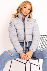 Grey Padded Cropped Puffer Coat - Cameo-Coats
