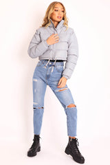Grey Padded Cropped Puffer Coat - Cameo-Coats