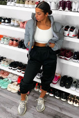 Grey Padded Cropped Puffer Coat - Cameo-Coats