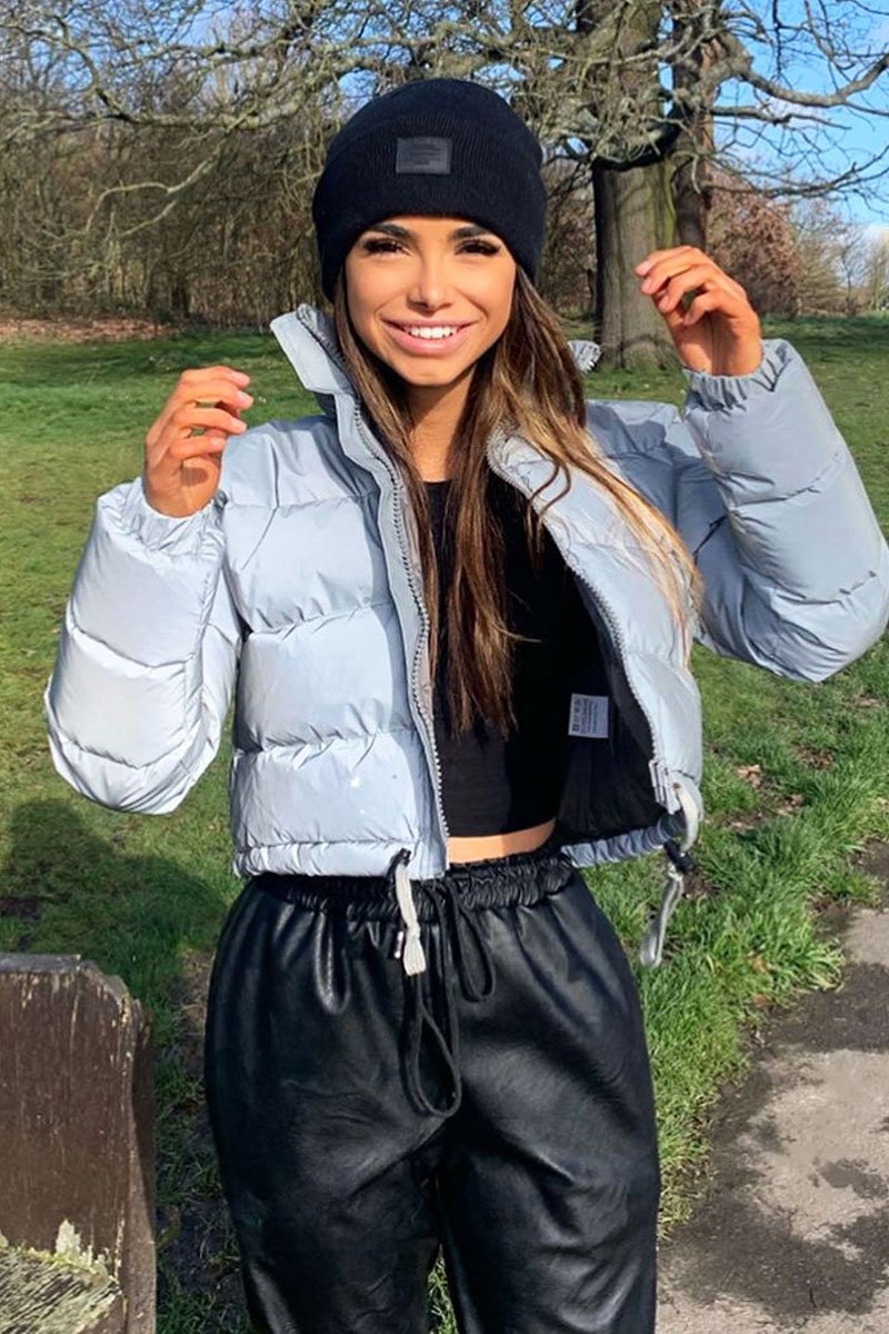 Grey Padded Cropped Puffer Coat - Cameo-Coats