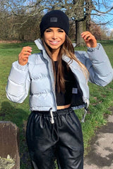 Grey Padded Cropped Puffer Coat - Cameo-Coats