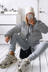 Grey Padded Cropped Puffer Coat - Cameo-Coats