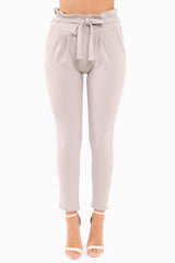 Grey Paper Bag Tie Waist Cigarette Trousers - Karmen-Trousers