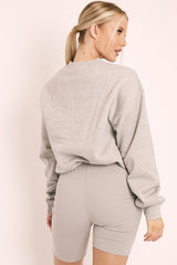 Grey Parisian Slogan Front Oversized Sweatshirt - Tamy-Loungewear
