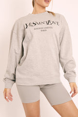 Grey Parisian Slogan Front Oversized Sweatshirt - Tamy-Loungewear