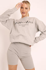 Grey Parisian Slogan Front Oversized Sweatshirt - Tamy-Loungewear