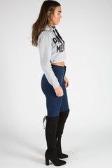 Grey Part Time Mermaid Slogan Cropped Hoodie - Lora-Loungewear