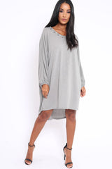 Grey Pearl Detail Jumper Dress - Ammi-Jumper