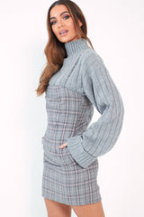 Grey Pink Check Cami Strap Mini Dress - Katalya-Dresses