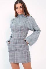 Grey Pink Check Cami Strap Mini Dress - Katalya-Dresses