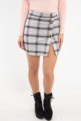 Grey Pink Check Scuba Mini Skirt - Leisa-Skirts