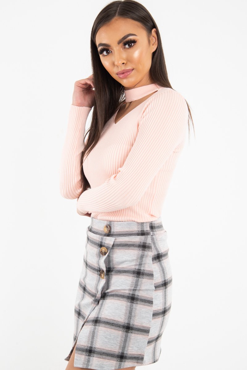 Grey Pink Check Scuba Mini Skirt - Leisa-Skirts