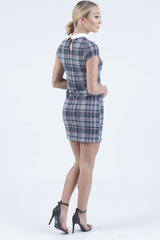 Grey & Pink Checkered Collar Dress - Dolly-Dresses