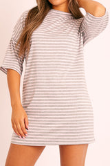Grey Pink Striped T-shirt Dress - Hanaa-T-shirt