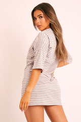 Grey Pink Striped T-shirt Dress - Hanaa-T-shirt
