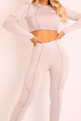 Grey Piped Crop Top Legging Co-ord - Deona-Co-ords