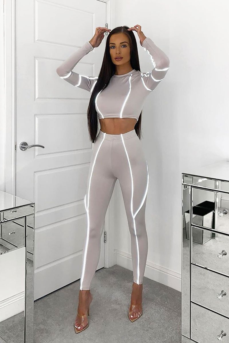 Grey Piped Crop Top Legging Co-ord - Deona-Co-ords