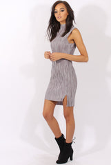 Grey Pleated Bodycon Midi Dress - Mistie-Dresses