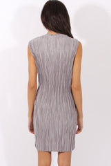 Grey Pleated Bodycon Midi Dress - Mistie-Dresses