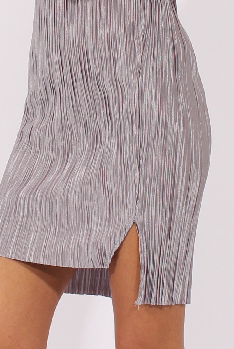 Grey Pleated Bodycon Midi Dress - Mistie-Dresses