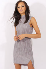 Grey Pleated Bodycon Midi Dress - Mistie-Dresses