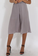 Grey Pleated High Waisted Culottes - Audrey-Trousers
