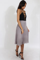 Grey Pleated High Waisted Culottes - Audrey-Trousers