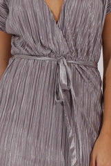 Grey Pleated Tie Waist Midi Dress - Drew-Dresses
