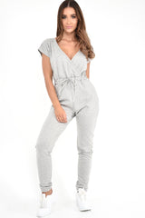 Grey Plunge Drawstring Waist Jumpsuit - Missie-Jumpsuits