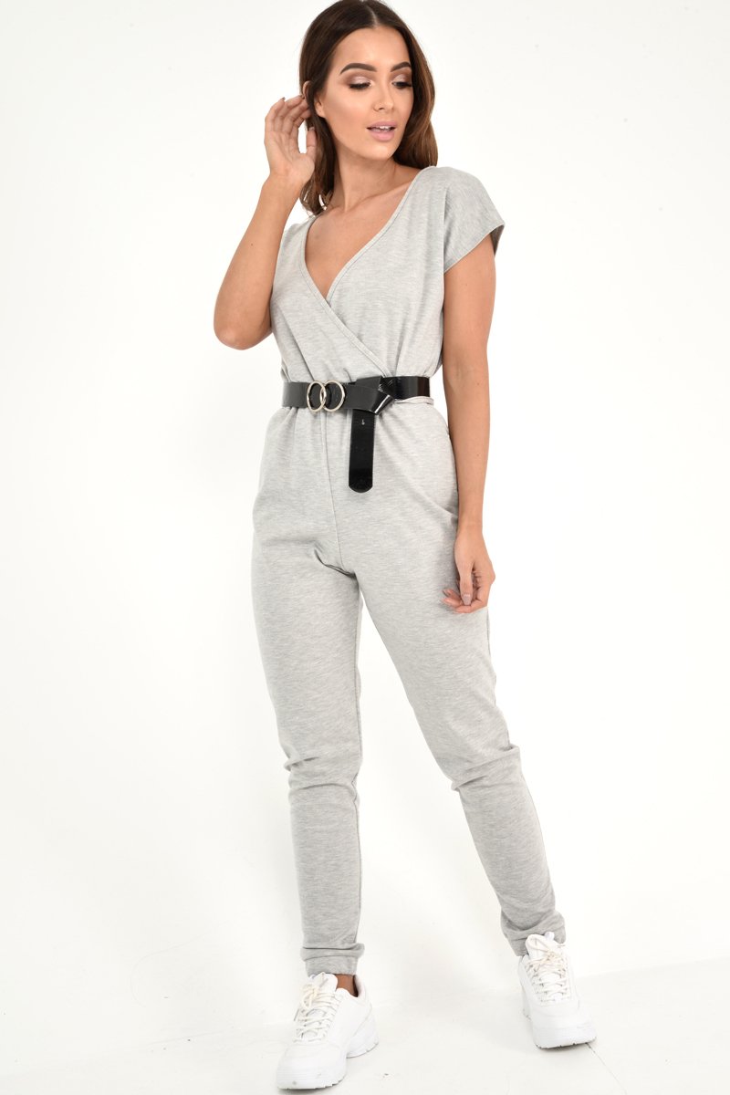 Grey Plunge Drawstring Waist Jumpsuit - Missie-Jumpsuits