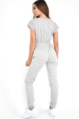Grey Plunge Drawstring Waist Jumpsuit - Missie-Jumpsuits
