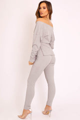Grey Plunge Shirt Insert Top Legging Co-ord - Destine-Co-ords