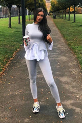 Grey Plunge Shirt Insert Top Legging Co-ord - Destine-Co-ords