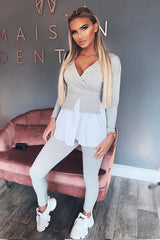 Grey Plunge Shirt Insert Top Legging Co-ord - Destine-Co-ords