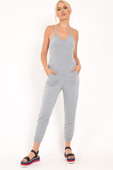 Grey Plunge Strappy Jersey Jumpsuit - Narumi-Jumpsuits